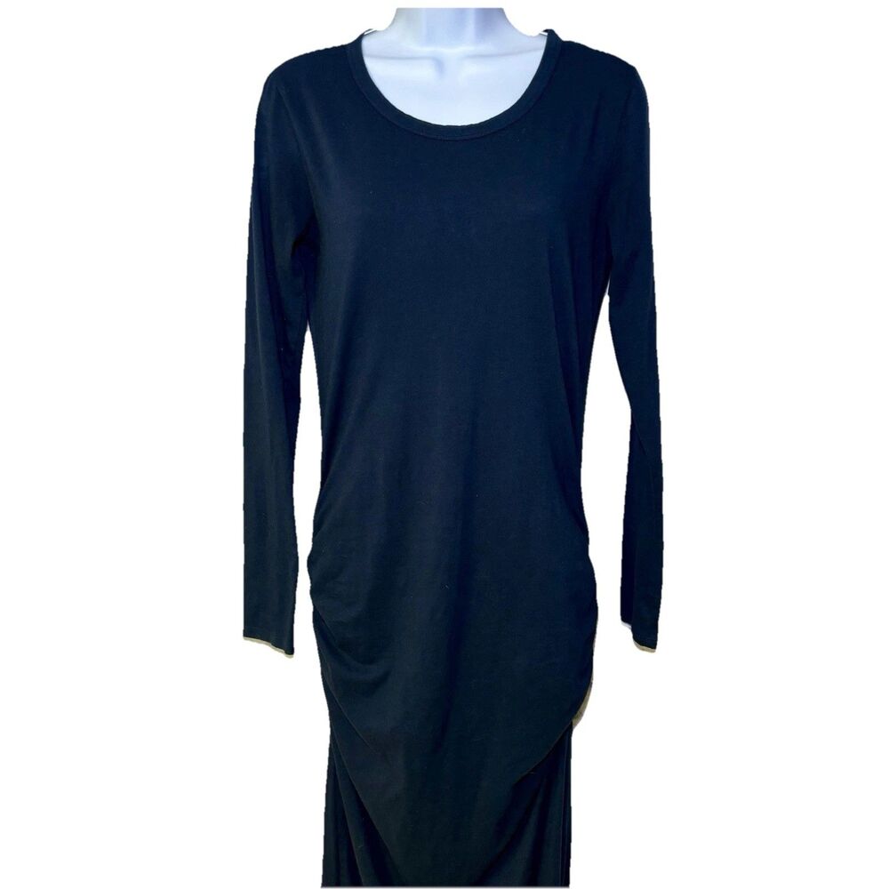 James Perse Long Sleeve Ruched Midi Dress Navy Size 3 Pullover Minimalist